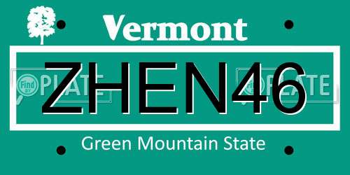 ZHEN46 Vermont License Plate