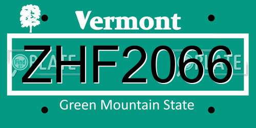 ZHF2066 Vermont License Plate