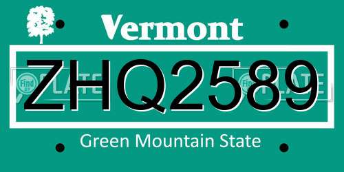 ZHQ2589 Vermont License Plate