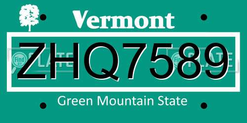 ZHQ7589 Vermont License Plate