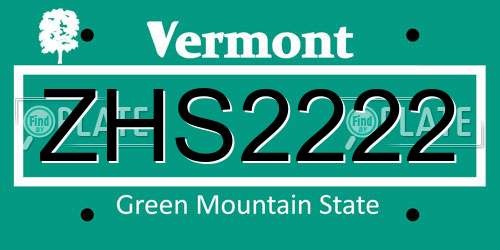 ZHS2222 Vermont License Plate