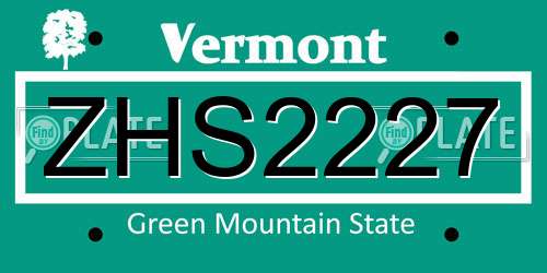 ZHS2227 Vermont License Plate