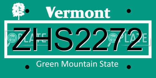 ZHS2272 Vermont License Plate