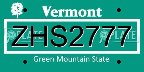 ZHS2777 Vermont License Plate