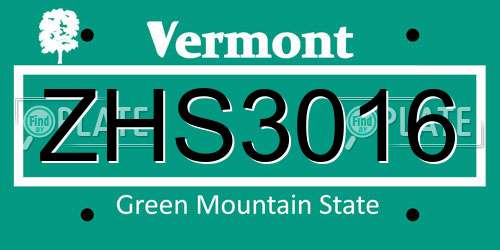 ZHS3016 Vermont License Plate