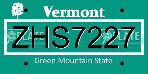 ZHS7227 Vermont License Plate