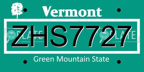 ZHS7727 Vermont License Plate