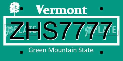 ZHS7777 Vermont License Plate