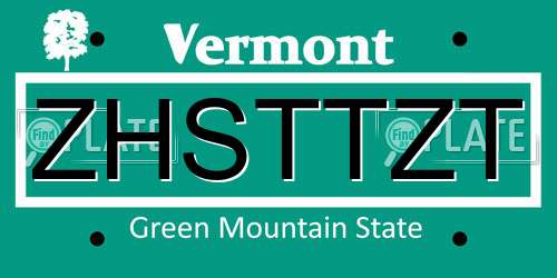 ZHSTTZT Vermont License Plate