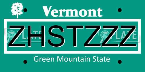 ZHSTZZZ Vermont License Plate