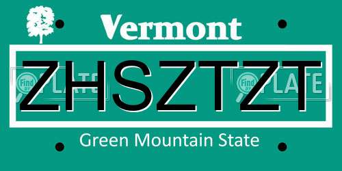 ZHSZTZT Vermont License Plate