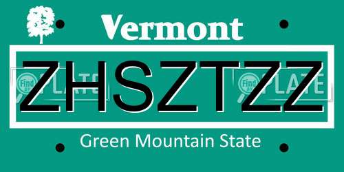 ZHSZTZZ Vermont License Plate