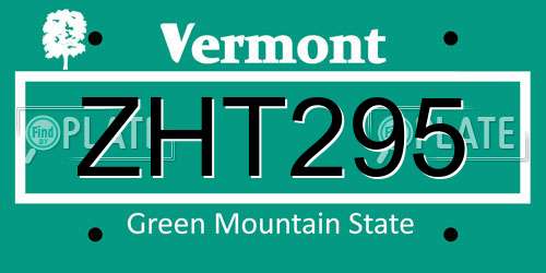 ZHT295 Vermont License Plate