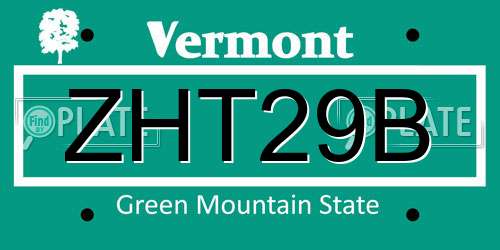 ZHT29B Vermont License Plate