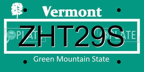 ZHT29S Vermont License Plate