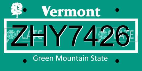 ZHY7426 Vermont License Plate