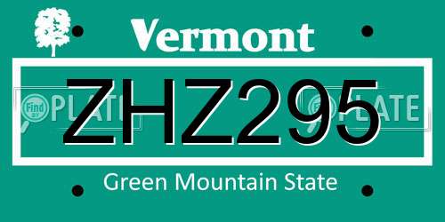 ZHZ295 Vermont License Plate