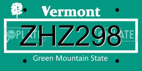 ZHZ298 Vermont License Plate
