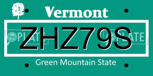 ZHZ79S Vermont License Plate