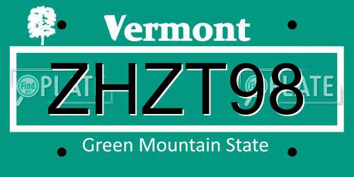 ZHZT98 Vermont License Plate