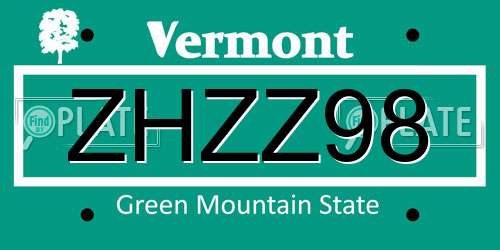 ZHZZ98 Vermont License Plate