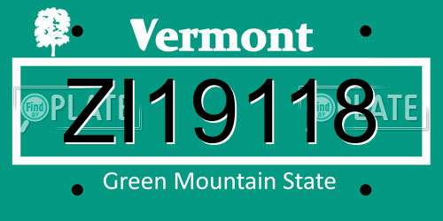 ZI19118 Vermont License Plate