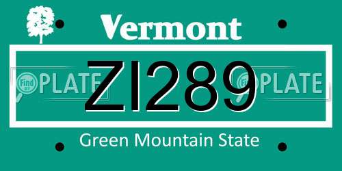 ZI289 Vermont License Plate