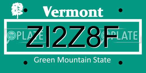 ZI2Z8F Vermont License Plate