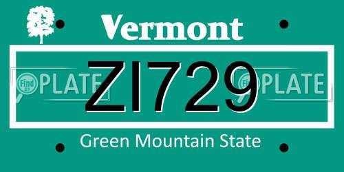 ZI729 Vermont License Plate