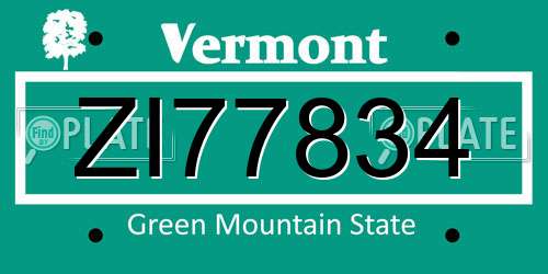 ZI77834 Vermont License Plate