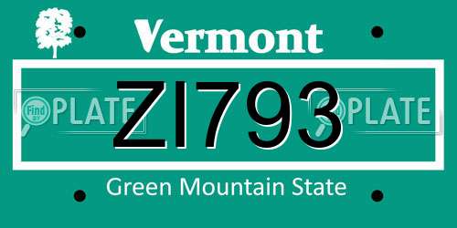 ZI793 Vermont License Plate