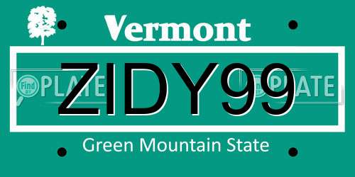 ZIDY99 Vermont License Plate