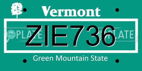 ZIE736 Vermont License Plate