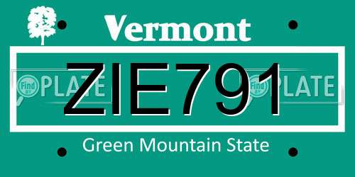 ZIE791 Vermont License Plate