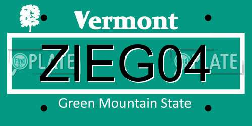 ZIEG04 Vermont License Plate