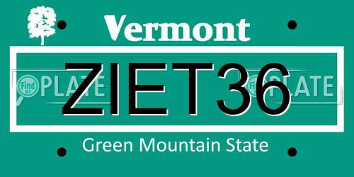 ZIET36 Vermont License Plate