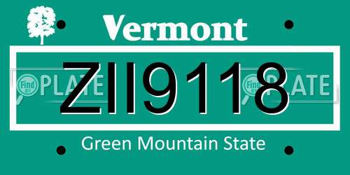ZII9118 Vermont License Plate