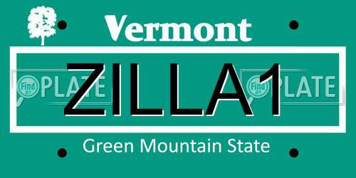 ZILLA1 Vermont License Plate