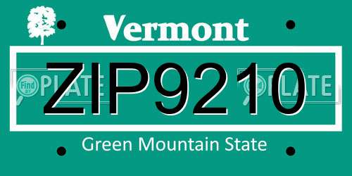 ZIP9210 Vermont License Plate