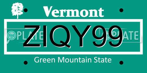 ZIQY99 Vermont License Plate