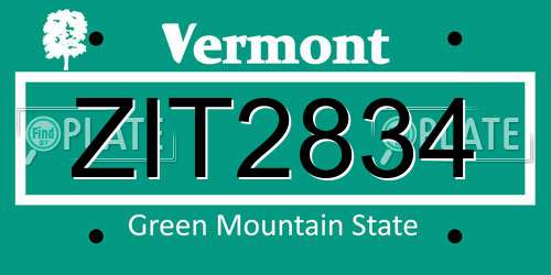 ZIT2834 Vermont License Plate