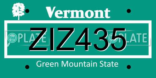 ZIZ435 Vermont License Plate