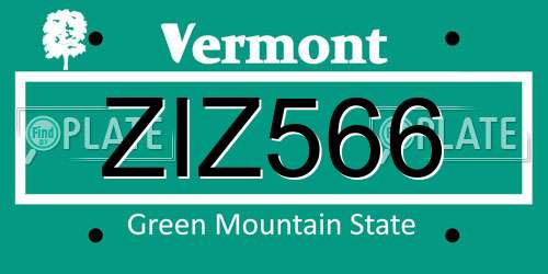 ZIZ566 Vermont License Plate