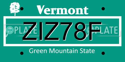 ZIZ78F Vermont License Plate