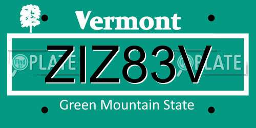 ZIZ83V Vermont License Plate