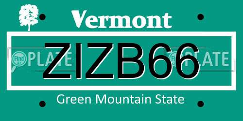 ZIZB66 Vermont License Plate