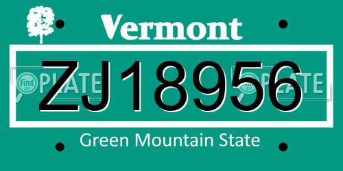 ZJ18956 Vermont License Plate