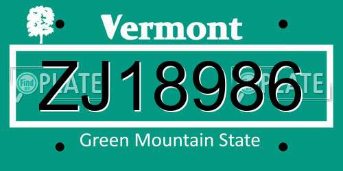 ZJ18986 Vermont License Plate
