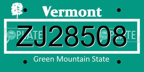 ZJ28508 Vermont License Plate