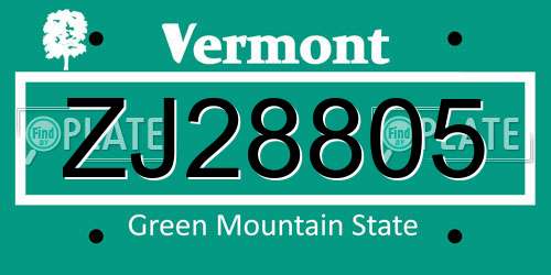 ZJ28805 Vermont License Plate